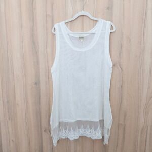 Signals Womens Mesh Lace Tunic Top L White Sleeveless Coastal Boho Lagenlook